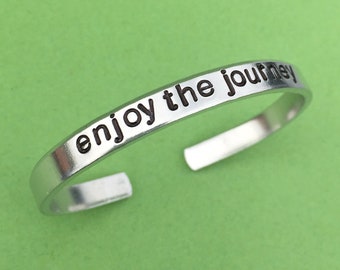 Enjoy The Journey, Hand Stamped Bracelet, Graduation Gift, Skinny Cuff Bracelet, Aluminum Bracelet, Going Away Gift, Daughter Gift, For Her