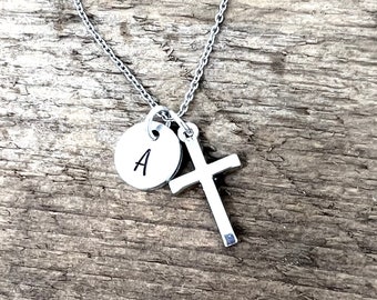Cross Necklace - Necklace For Women - Girls Necklace - Baptism Gift - First Communion - Personalized Jewelry - Hand Stamped Necklace - Faith