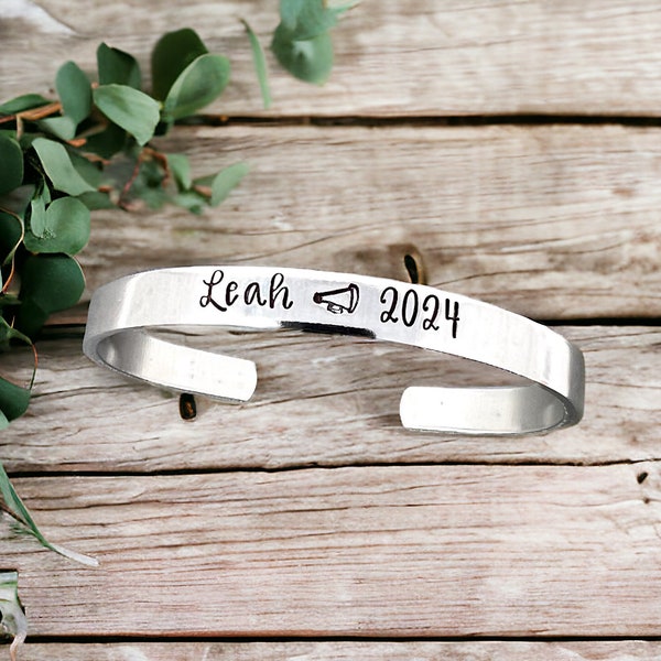 Squad of 2024 Custom Hand Stamped Bracelet, Graduation Gift For Her, End Of Cheer Season Banquet Gifts, Handmade Cheerleading Jewelry