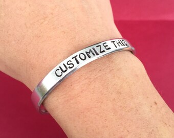 Graduation Gift, Customized Gift Hand Stamped Bracelet Aluminum Cuff Personalized, Birthday, Mother's Day, Summer Camp, Cheer, End Of Year