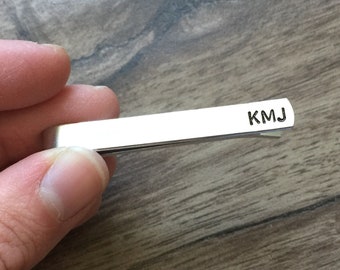 Initials Hand Stamped Personalized Tie Bar, Custom Tie Clip, Valentine Gift For Him, Boyfriend Gift, New Job Gift, Husband Gift, Men's Gift