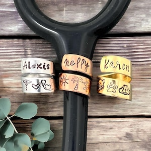 Stethoscope ID Tag Nurses Week Gift, Custom Hand Stamped Stethoscope Charm, Comes In Gold Silver Rose Gold, Stethoscope Name Tag Wrap