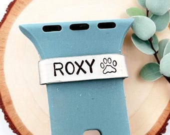 Personalized Name Watch Band Charm, Pet Memorial Gift, Smart Watch Charm Band, Watch Cuff, Dog Mom Gift, Pet Name Tag, Watch Bar, Dog Tag