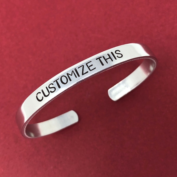 Custom Hand Stamped Jewelry, Aluminum Cuff Bracelet, Personalize Gift, You Choose Letters, Wedding Gift, Reunion Family Group Cheer Camp