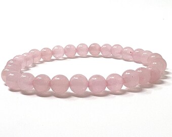 Opaque Rose Quartz Bead Bracelet, Light Pink Beads, Gemstone Bracelet, Stretchy Bracelet For Women, Round Bead, Stacking, Healing Bracelet