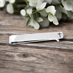 Holiday Gift Idea, Corporate Gift, Cross Tie Clip, Hand Stamped Tie Clip, Personalized Gift, Office Gift, Church Gift Christmas Gift For Him