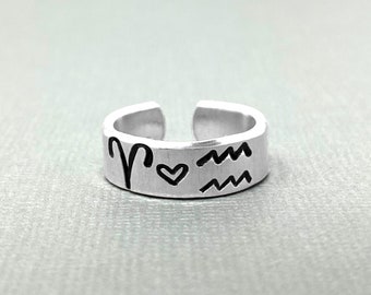 Zodiac Ring, Cuff Ring, Custom Hand Stamped Ring, Personalized Gift, Horoscope Ring, Zodiac Sign, Astrological Ring, Zodiac Jewelry, Zodiacs