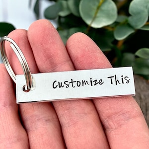 Personalized Aluminum Keychain: Hand Stamped Rectangle Keyring (1/2" x 2")