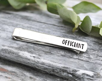 Hand Stamped Aluminum Officiant Tie Clip, Wedding Gift