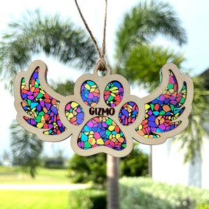 Pet Memorial Sun Catcher, Rainbow Bridge Pet Loss, Personalized Name and Four Suncatcher Design Options, Cat Dog Paw Print Remembrance Gift