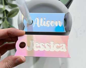 Iridescent Personalized Tumbler Topper, Name Plate For 20oz 30oz 40oz Tumblers, Custom Name Cup Accessories, Party Favors, Girls Gift Easter