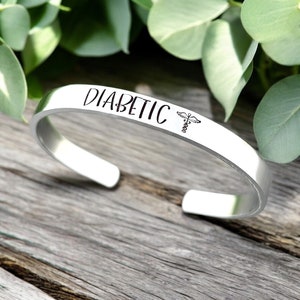 Diabetic Medical ID Bracelet For Women Men Kids, Hand Stamped Aluminum Cuff Bracelet, Medical Alert Information In Case Of Emergency