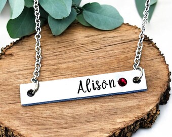 Bar Necklace Birthstone Necklace Name Necklace Gemstone Necklace Crystal Necklace Personalized Gift Women Gift Birthstone Bar Custom Jewelry