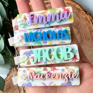 Dinosaur Water Bottle Name Tag for Kids Tumbler Cup, Personalized Font Name Color, Made of Acrylic, Pastel Colors Lunch Box Backpack Label
