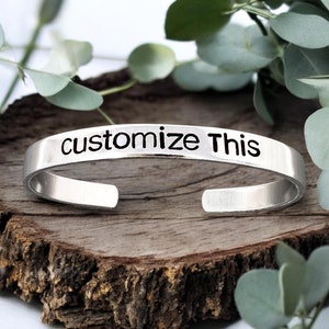 Custom Hand Stamped Jewelry, Aluminum Cuff Bracelet, Personalize Gift, You Choose Letters, Wedding Gift, Reunion Family Group Cheer Camp