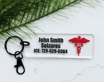 Medical Alert ID Tag For Chronic Illness In Case Of An Emergency, Custom Medical Information Luggage Tag, Personalized Keychain For Him Her