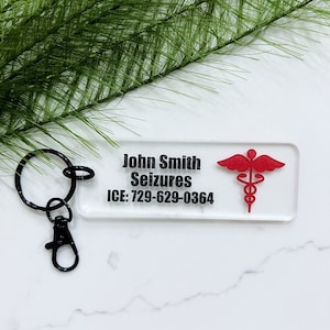 Medical Alert ID Tag For Chronic Illness In Case Of An Emergency, Custom Medical Information Luggage Tag, Personalized Keychain For Him Her