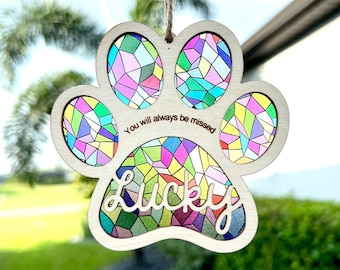Pet memorial gift, Stained glass sun catcher pet loss, Rainbow bridge gift, Personalized name with saying, Cat dog remembrance sympathy gift