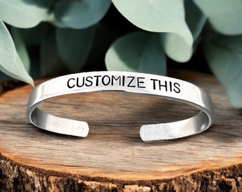 Hand Stamped Bracelet, Customized Aluminum Skinny Cuff, Bangle Bracelet, Personalized Gift, Graduation Gift, Birthday, Mothers Day Gift