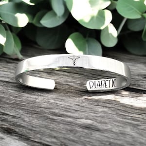Medical Alert Hand Stamped Bracelet, Aluminum Cuff, Personalized Gift, Medical ID Bracelet, Diabetic Bracelet, Allergy Alert, Medication