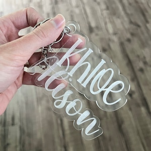 Custom Name Keychain: Engraved Clear Acrylic Backpack Tag