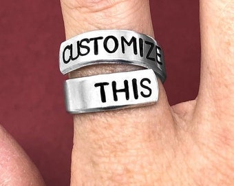 Custom Hand Stamped Aluminum Wrap Ring, Personalized Gift