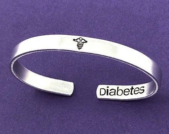 Medical Alert Hand Stamped Bracelet, Aluminum Cuff, Personalized Gift, Medical ID Bracelet, Diabetic Bracelet, Allergy Alert, Medication