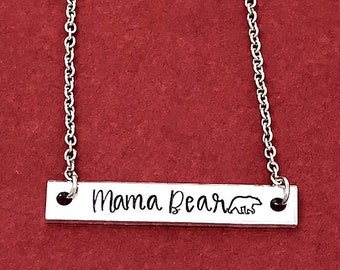 Mama Bear Necklace, Hand Stamped Bar Necklace, Mom Gift, Mothers Day Gift, New Mom, Gift For Mom Baby Shower Gift Bear Necklace Mom Necklace
