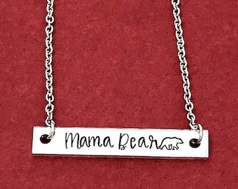 Mama Bear Necklace, Hand Stamped Bar Necklace, Mom Gift, Mothers Day Gift, New Mom, Gift For Mom Baby Shower Gift Bear Necklace Mom Necklace