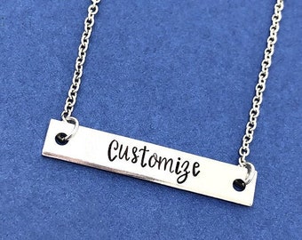 Personalized Bar Necklace, Skinny Bar Necklace, Name Plate Necklace, Personalized Gift, Hand Stamped Bar Necklace, Wedding Gift For Her