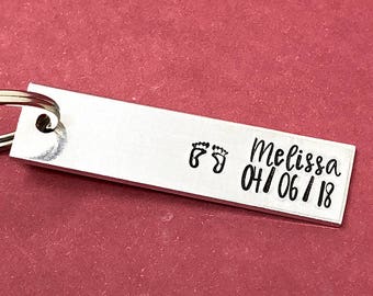 Personalized Keychain, Baby Keychain Gift, Name Keychain, Newborn Gift, Birthday Gift, Custom Hand Stamped, Baby Shower Gift, New Mom Gift