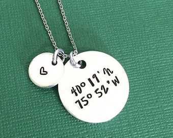 Coordinates Necklace Hand Stamped Jewelry Grad Gift GPS Coordinates Personalized Necklace Custom Coordinates Latitude Longitude Graduation