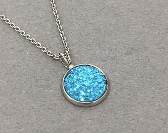 Turquoise Druzy Necklace, SILVER Necklace, Daughter Gift, Birthday Gift, Druzy Jewelry, Crystal Necklace, Turquoise Necklace Crystal Pendant