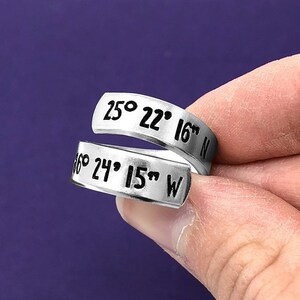 GPS Coordinates Ring, Hand Stamped Ring, Wrap Ring, Favorite Place, Latitude Longitude, Personalized Gift Coordinates Jewelry Christmas Gift