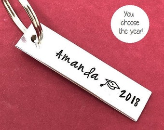 Graduation Gift, Graduation Keychain, Class of 2020, Personalized Gift, Graduate Gift, Gift For Grad, Hand Stamped Keychain High School Grad