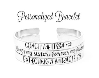 Personalized Bracelet, Bridesmaid Gift, Hand Stamped Cuff Bracelet, Sister Gift, Personalized Gift For Mom, Custom Bracelet, Cheer Gift