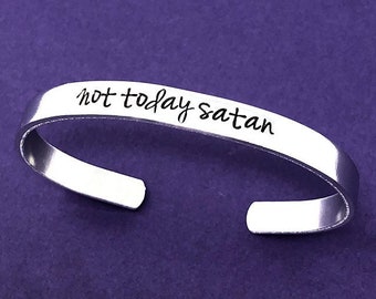 Not Today Satan Bracelet, Hand Stamped Bracelet, Pastor Gift, Religious Gift, Christian Bracelet, Church Gift, Inspirational Gift Women Gift