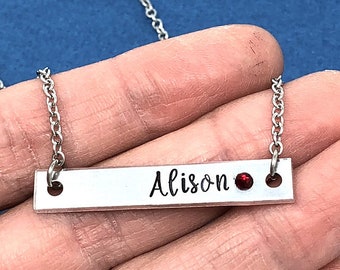 Bar Necklace Birthstone Necklace Name Necklace Gemstone Necklace Crystal Necklace Personalized Gift Women Gift Birthstone Bar Custom Jewelry