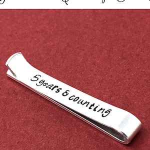 Personalized Tie Clip Years And Counting Anniversary Gift 10th Anniversary Gift Tie Bar For Him Custom Gift For Husband Hand Stamped Gift