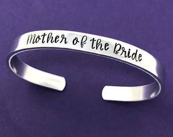 Mother Of The Bride Hand Stamped Bracelet, Personalized Jewelry, Mom Gift, Mother's Day Gift, Wedding Gift For Mom, Mother Of The Bride Gift