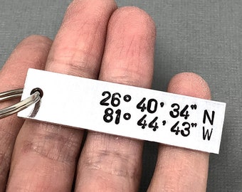 Custom Coordinates Keychain Custom Keychain Hand Stamped Graduation Gift For Him Keychains For Women Bridesmaid Gift Keychain For Husband