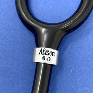 Stethoscope Name Tag, Custom Stethoscope ID Tag, Fitness Stethoscope Charm, Stethoscope Ring, Nurse Gift, Doctor Gift, Medical Gift, Barbell