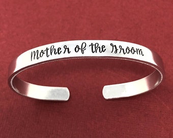 Mother Of The Groom Hand Stamped Bracelet, Personalized Jewelry, Mom Gift, Mother's Day Gift, Wedding Gift For Mom, Mother Of The Groom Gift