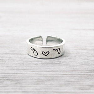 State Ring, Cuff Ring, Hand Stamped Ring, Personalized Gift, Anniversary Gift, Long Distance Relationship Ring, Friend Ring, Custom Ring