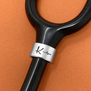 Stethoscope ID Tag, Custom Stethoscope Tag, Heartbeat Stethoscope Charm, Stethoscope Ring, Nurse Week Gifts, Nurse Gift, Doctor Gift RN Gift
