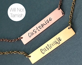 Rose Gold Bar Necklace Gold Bar Necklace Personalized Necklace Hand Stamped Necklace Rose Gold Necklace Mother's Day Gift Graduation Gift
