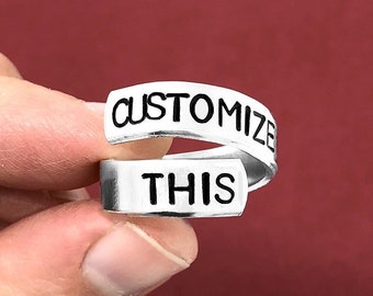 Personalized Ring Hand Stamped Ring Spiral Ring Wrap Ring Adjustable Ring Gift For Her Custom Jewelry Mother Day Gift Women Gift Custom Ring