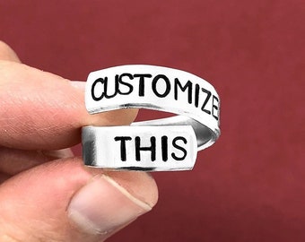 Personalized Ring Hand Stamped Ring Spiral Ring Wrap Ring Custom Gift For Her Christmas Gift Birthday Gift Mother's Day Gift Graduation Gift