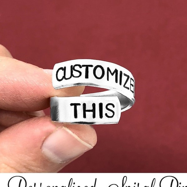 Personalized Ring Hand Stamped Ring Spiral Ring Wrap Ring Custom Gift For Her Christmas Gift Birthday Gift Mother's Day Gift Graduation Gift