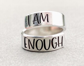 I Am Enough Ring, Inspirational Jewelry, Hand Stamped Ring, Self Worth, Affirmation Ring, Gift For Friend, Mom Gift, Hand Stamped Jewelry